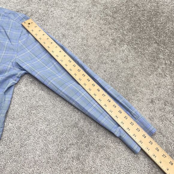 Jos. A. Bank Traveller Tailored Fit Dress Shirt Men Large Blue Plaid Cotton Work - Picture 8 of 11